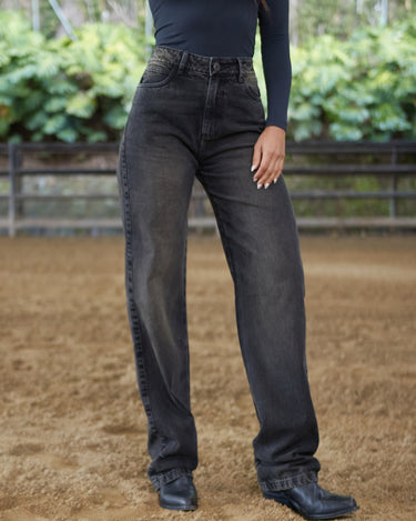 JEAN MUJER BAGGY TIRO ALTO COLOR NEGRO SILUETA AMPLIA