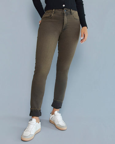 Jean skinny tiro alto color marron para mujer con efecto pigmentado Style H