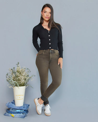 Jean skinny tiro alto color marron para mujer con efecto pigmentado Style H