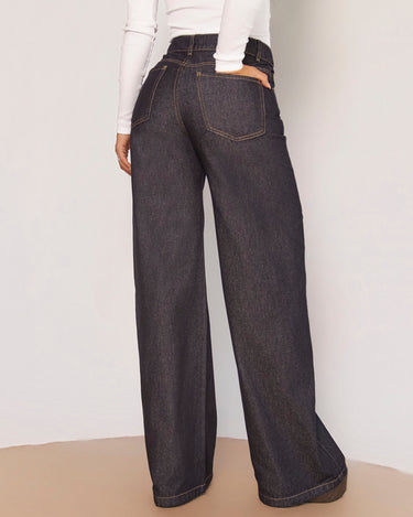 JEAN MUJER WIDE LEG TIRO ALTO COLOR AZUL OSCURO SILUETA AMPLIA