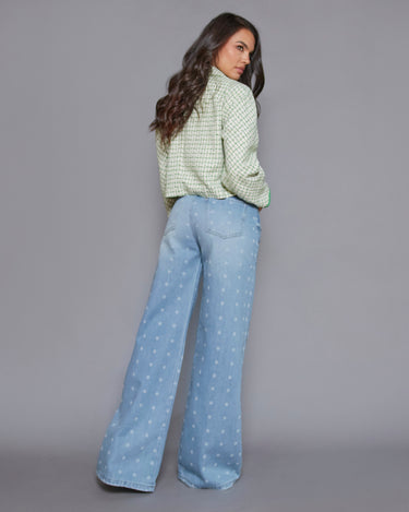 JEAN MUJER WIDE LEG TIRO ALTO ESTAMPADO LUNARES COLOR AZUL CLARO (PREVENTA)