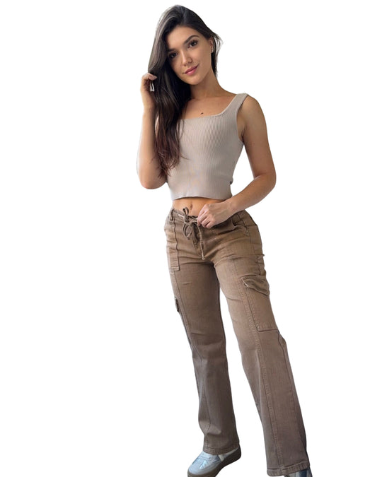 PANTALON DAMA BOTA RECTA CARGO TIRO ALTO REF. 17520