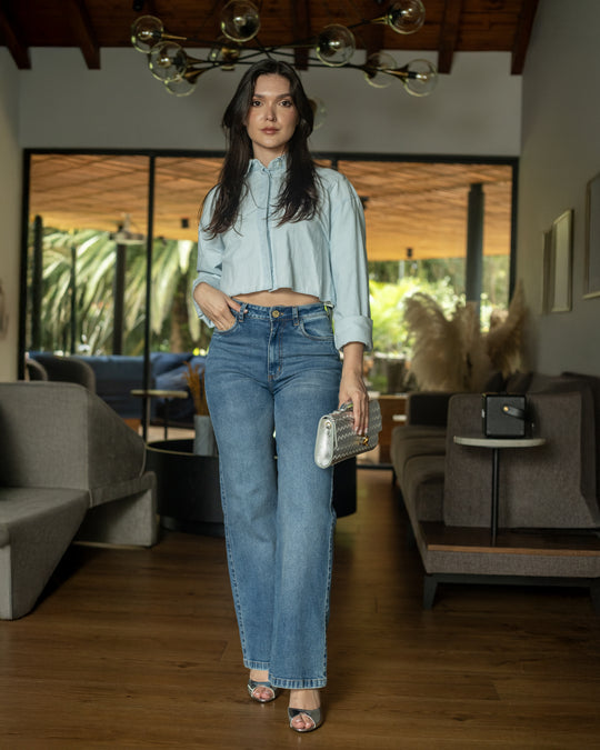 PANTALON DAMA BOTA RECTA TIRO ALTO REF. 18031