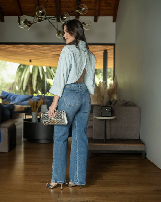 PANTALON DAMA BOTA RECTA TIRO ALTO REF. 18031