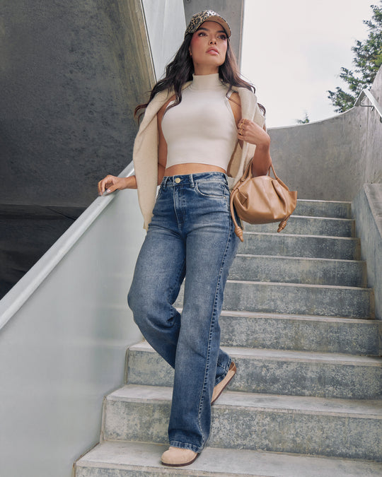 PANTALON DAMA BOTA RECTA TIRO ALTO REF. 18160