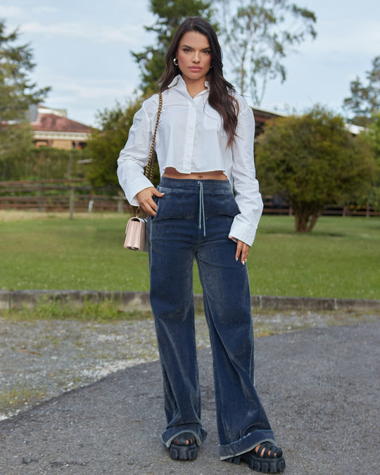 PANTALON DAMA VELVET TERCIOPELO WIDE LEG TIRO ALTO REF. 18304