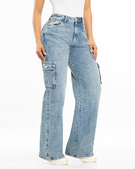 JEAN DAMA WIDE LEG CARGO TIRO ALTO REF. 17232