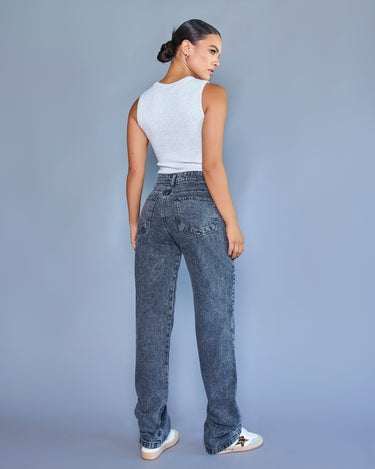 JEAN MUJER BAGGY TIRO ALTO COLOR GRIS SILUETA AMPLIA