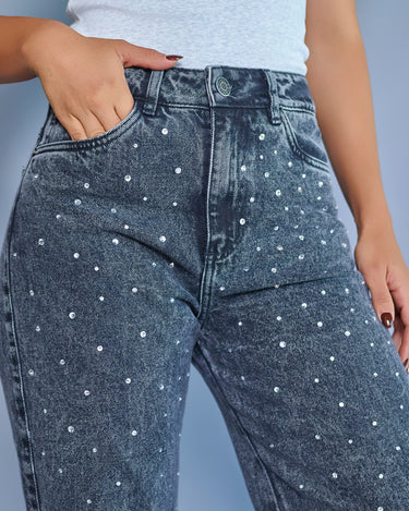JEAN MUJER BAGGY TIRO ALTO COLOR GRIS SILUETA AMPLIA