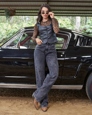 JEAN MUJER BAGGY TIRO ALTO COLOR NEGRO SILUETA AMPLIA