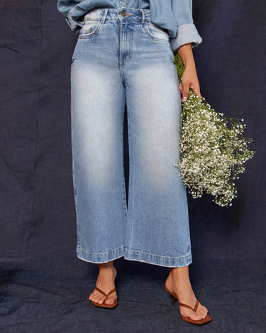 JEAN MUJER CULOTTE TIRO ALTO COLOR AZUL CLARO SILUETA AMPLIA