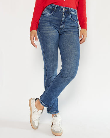 JEAN MUJER MOMFIT TIRO ALTO COLOR AZUL MEDIO SILUETA AJUSTADA