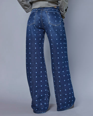 JEAN MUJER WIDE LEG TIRO ALTO ESTAMPADO LUNARES COLOR AZUL OSCURO (PREVENTA)