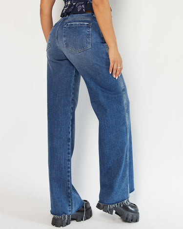 JEAN MUJER WIDE LEG TIRO ALTO COLOR AZUL MEDIO SILUETA AMPLIA