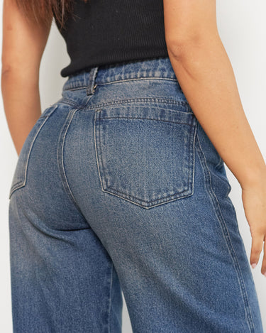 JEAN MUJER WIDE LEG TIRO ALTO COLOR AZUL MEDIO SILUETA AMPLIA