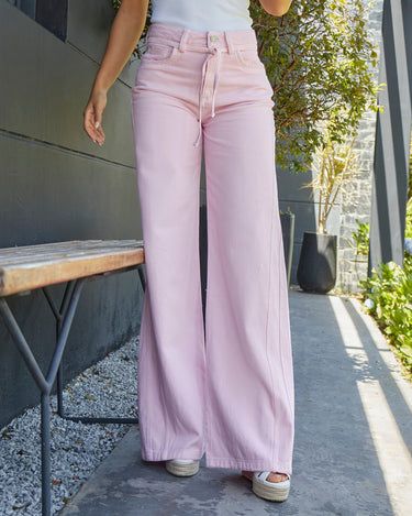 JEAN MUJER WIDE LEG TIRO ALTO COLOR ROSA SILUETA AMPLIA