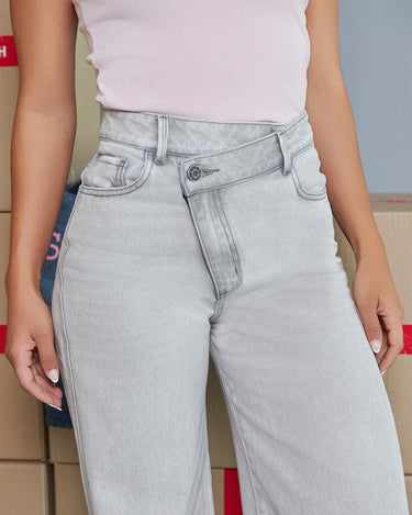 JEAN MUJER WIDE LEG TIRO ALTO COLOR GRIS SILUETA AMPLIA