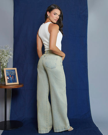 JEAN MUJER WIDE LEG TIRO ALTO COLOR AZUL CLARO SILUETA AMPLIA