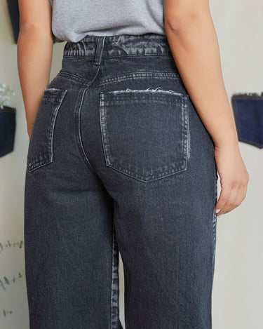 JEAN MUJER WIDE LEG TIRO ALTO COLOR NEGRO SILUETA AMPLIA
