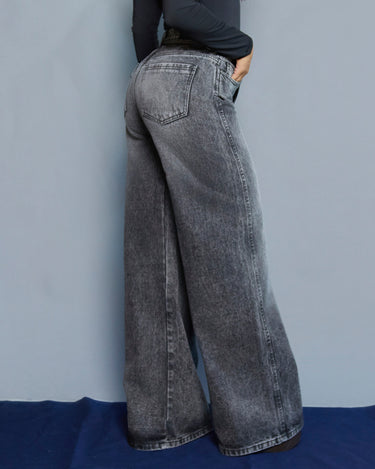 JEAN MUJER WIDE LEG TIRO ALTO COLOR GRIS SILUETA AMPLIA