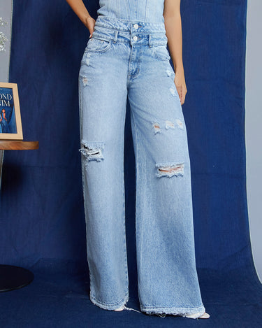 JEAN MUJER WIDE LEG TIRO ALTO COLOR AZUL CLARO SILUETA AMPLIA