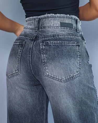 JEAN MUJER WIDE LEG TIRO ALTO COLOR GRIS SILUETA AMPLIA