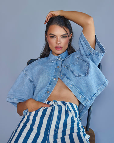 JEAN MUJER WIDE LEG TIRO ALTO BICOLOR RAYAS AZUL OSCURO / IVORY SILUETA AMPLIA