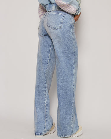 PANTALON MUJER WIDE LEG TIRO ALTO COLOR AZUL CLARO SILUETA AMPLIA