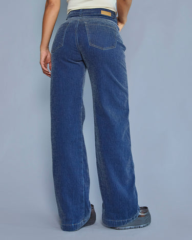 PANTALON MUJER WIDE LEG TIRO ALTO COLOR AZUL OSCURO SILUETA AMPLIA (PREVENTA)