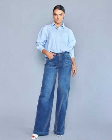 PANTALON MUJER WIDE LEG TIRO ALTO COLOR AZUL OSCURO SILUETA AMPLIA (PREVENTA)